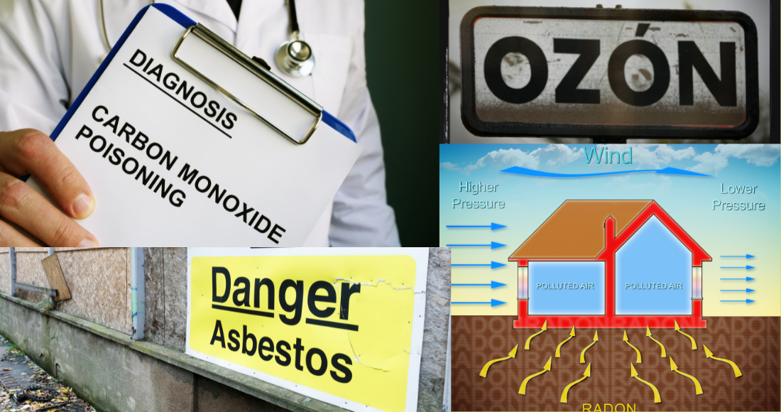 asbestos radon ozon carbon monoxide
